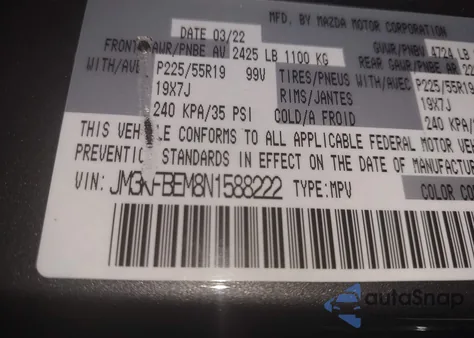 2022 Mazda Cx-5 2.5 S Premium Plus из США, поврежденный, VIN JM3KFBEM8N1588222